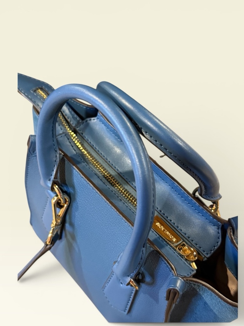 Michael Kors Dark Chambray Leather+Suede Kris Small Satchel Crossbody Purse - Picture 9 of 13